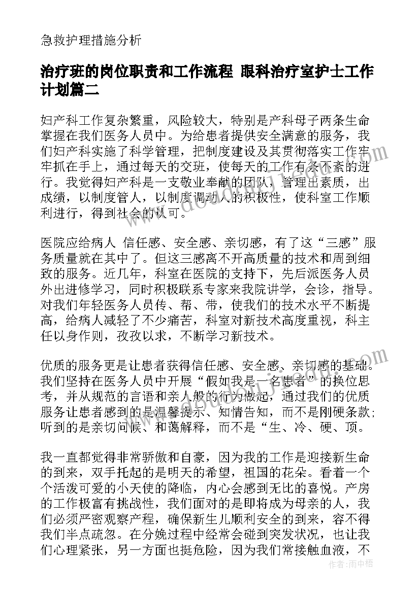 2023年治疗班的岗位职责和工作流程 眼科治疗室护士工作计划(精选9篇)