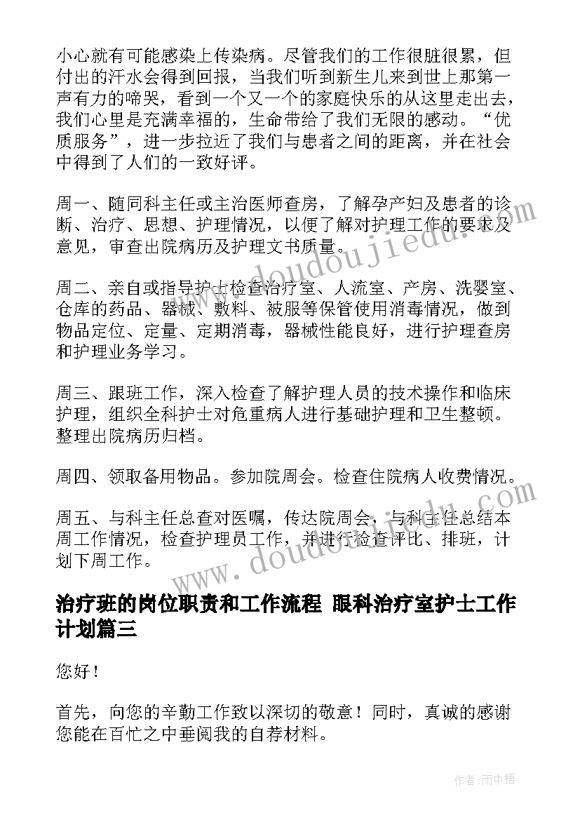 2023年治疗班的岗位职责和工作流程 眼科治疗室护士工作计划(精选9篇)