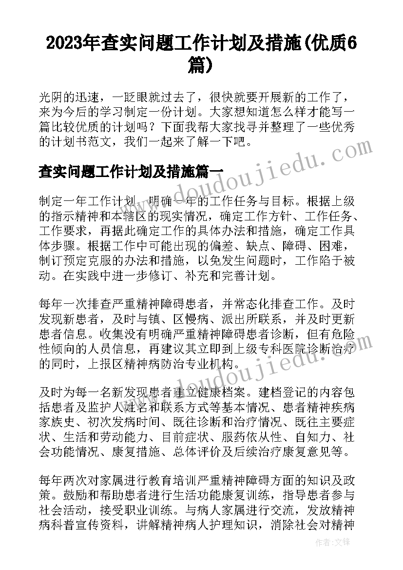 2023年查实问题工作计划及措施(优质6篇)