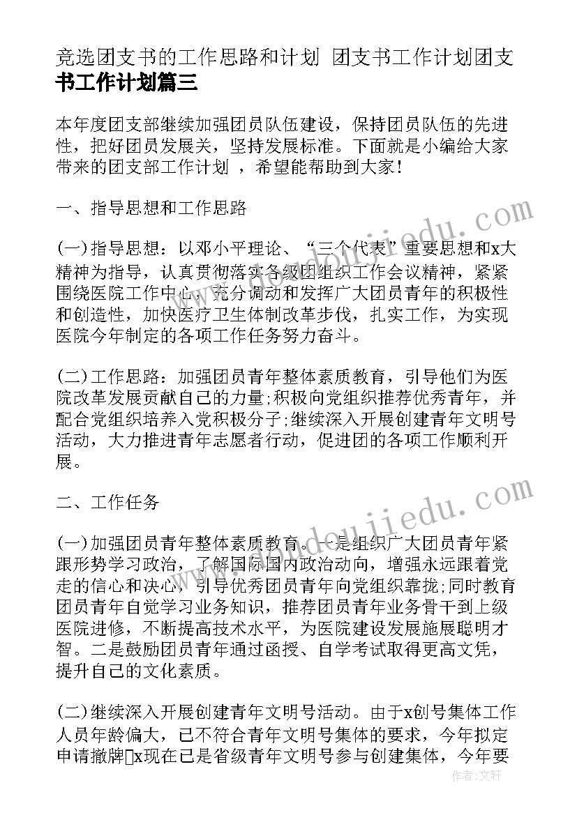 最新竞选团支书的工作思路和计划 团支书工作计划团支书工作计划(通用5篇)