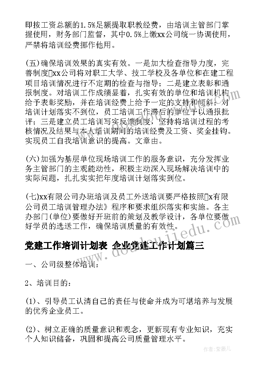 最新党建工作培训计划表 企业党建工作计划(模板7篇)