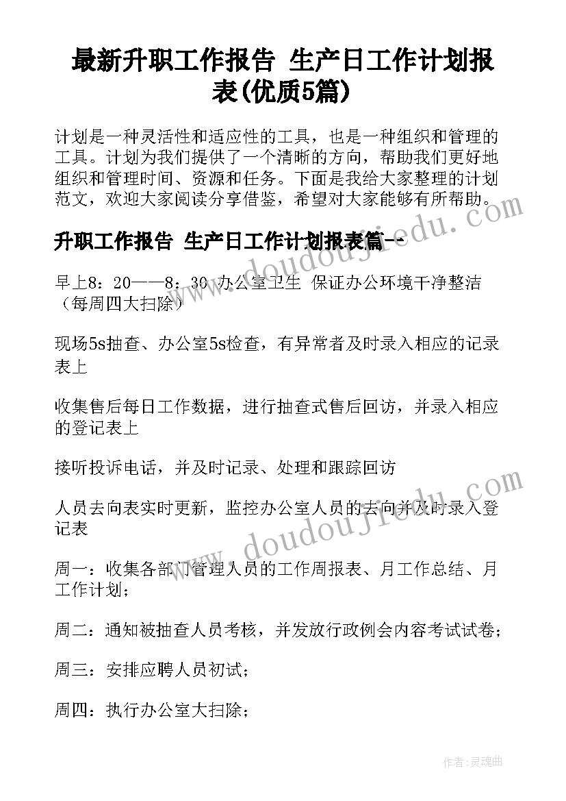 最新升职工作报告 生产日工作计划报表(优质5篇)