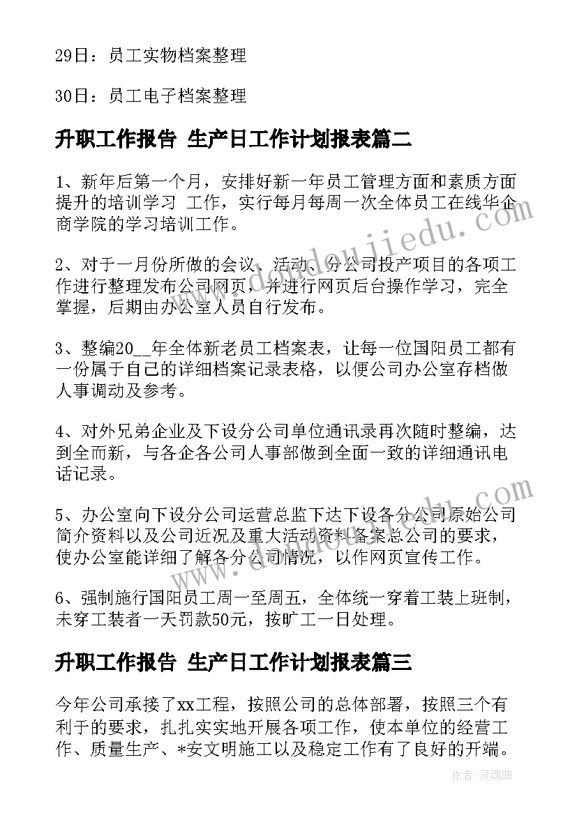 最新升职工作报告 生产日工作计划报表(优质5篇)