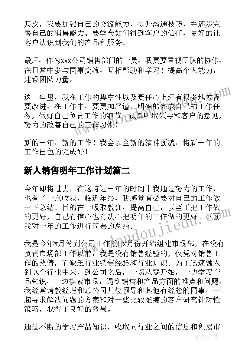 新人销售明年工作计划(大全7篇)