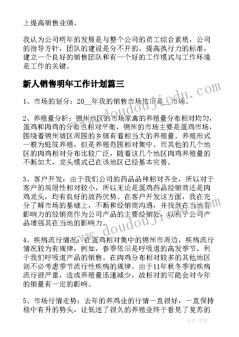 新人销售明年工作计划(大全7篇)