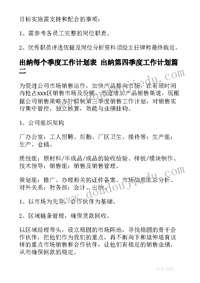 出纳每个季度工作计划表 出纳第四季度工作计划(实用5篇)