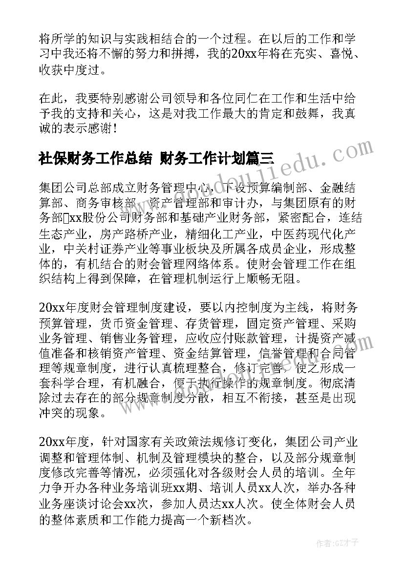 社保财务工作总结 财务工作计划(优秀7篇)