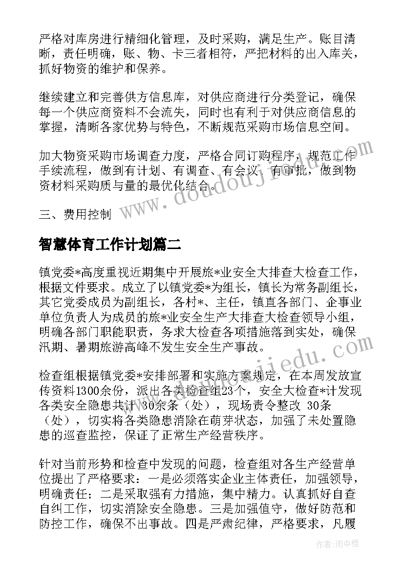 智慧体育工作计划(实用6篇)