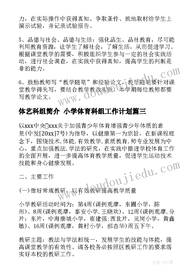 最新体艺科组简介 小学体育科组工作计划(汇总5篇)