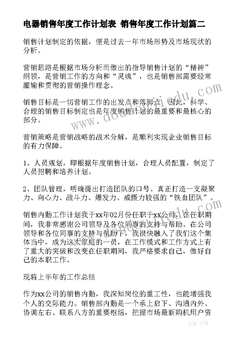 最新电器销售年度工作计划表 销售年度工作计划(通用9篇)