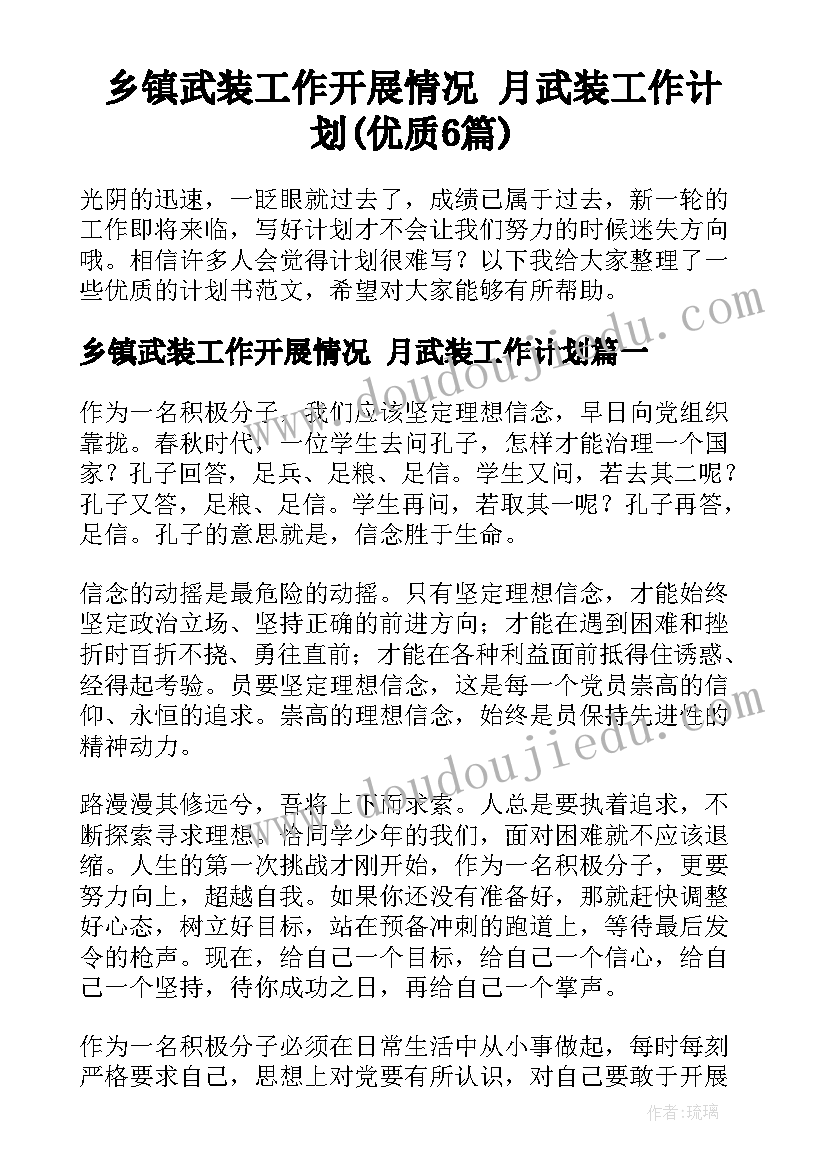 乡镇武装工作开展情况 月武装工作计划(优质6篇)