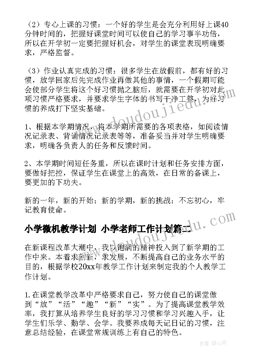 最新小学微机教学计划 小学老师工作计划(优质10篇)