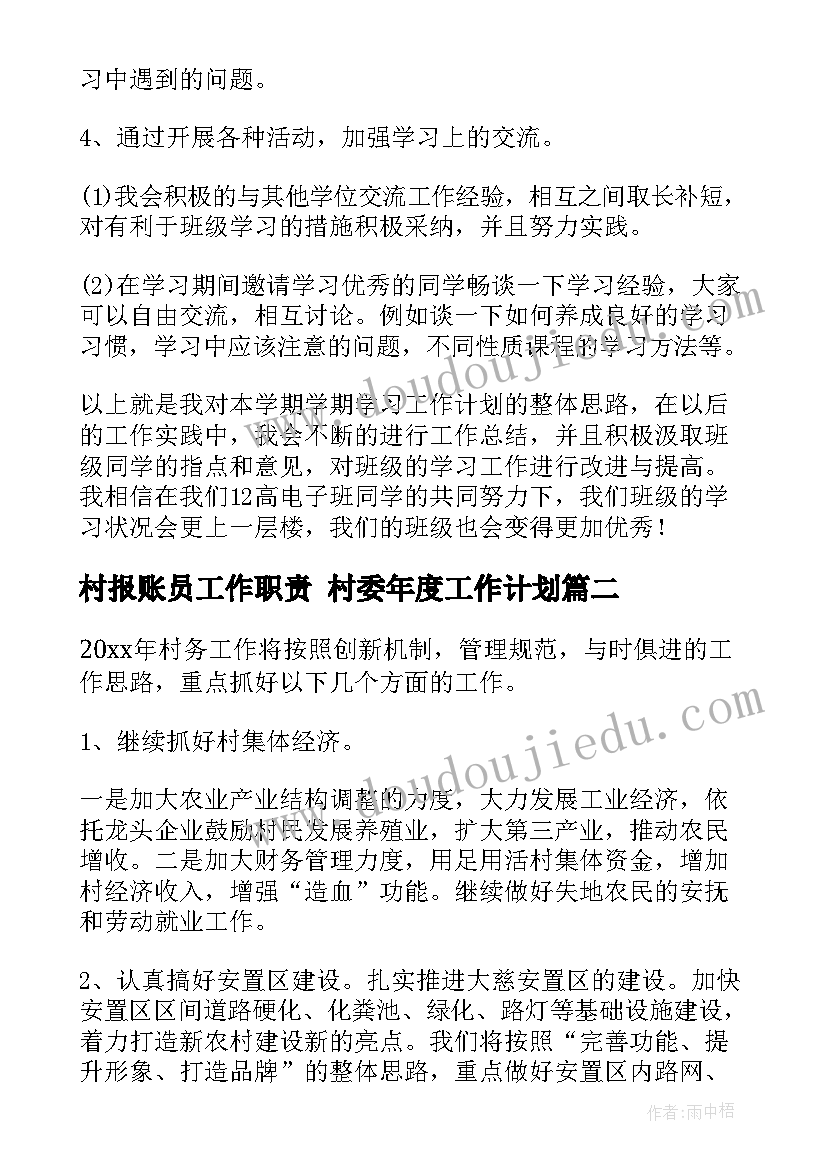 2023年村报账员工作职责 村委年度工作计划(实用5篇)