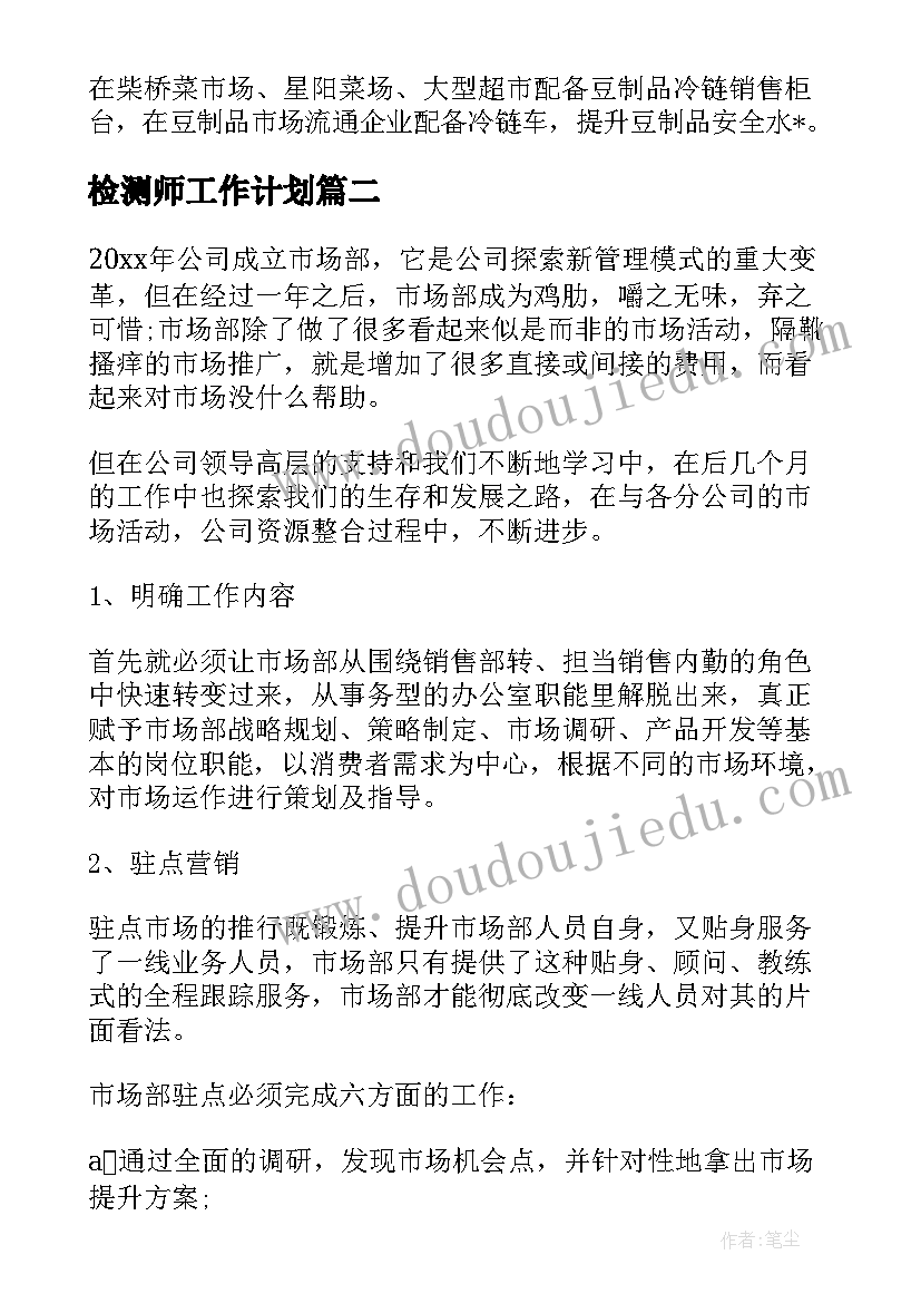 2023年检测师工作计划(汇总9篇)