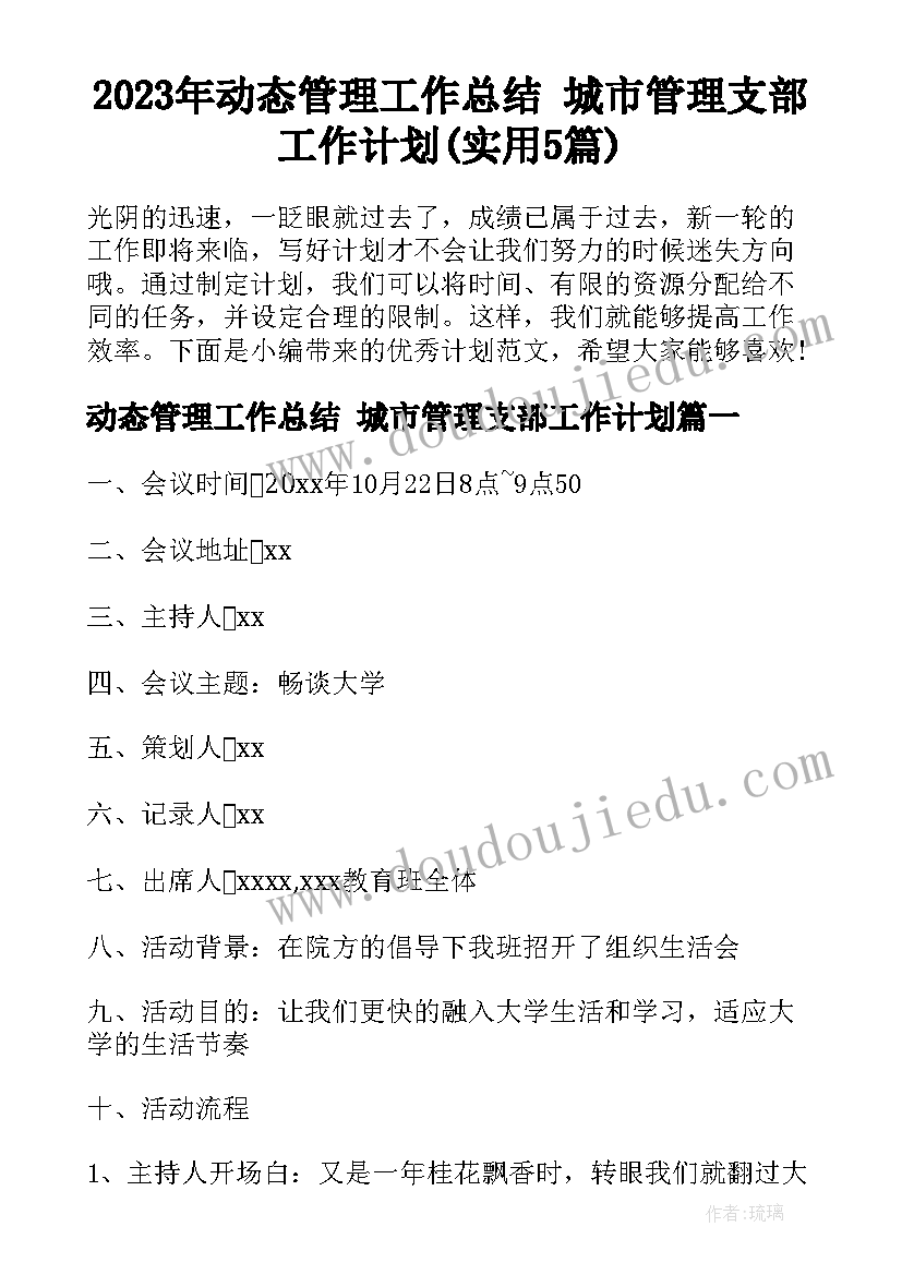 2023年动态管理工作总结 城市管理支部工作计划(实用5篇)