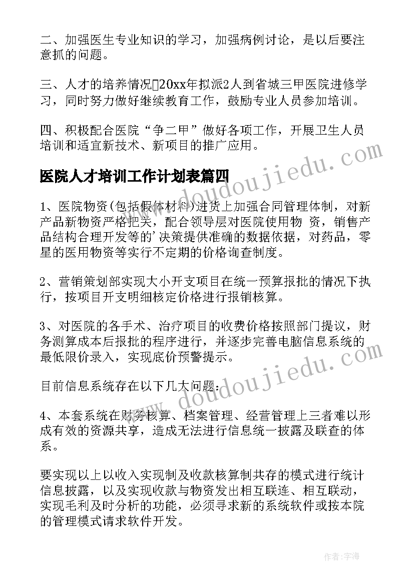 2023年医院人才培训工作计划表(优秀5篇)