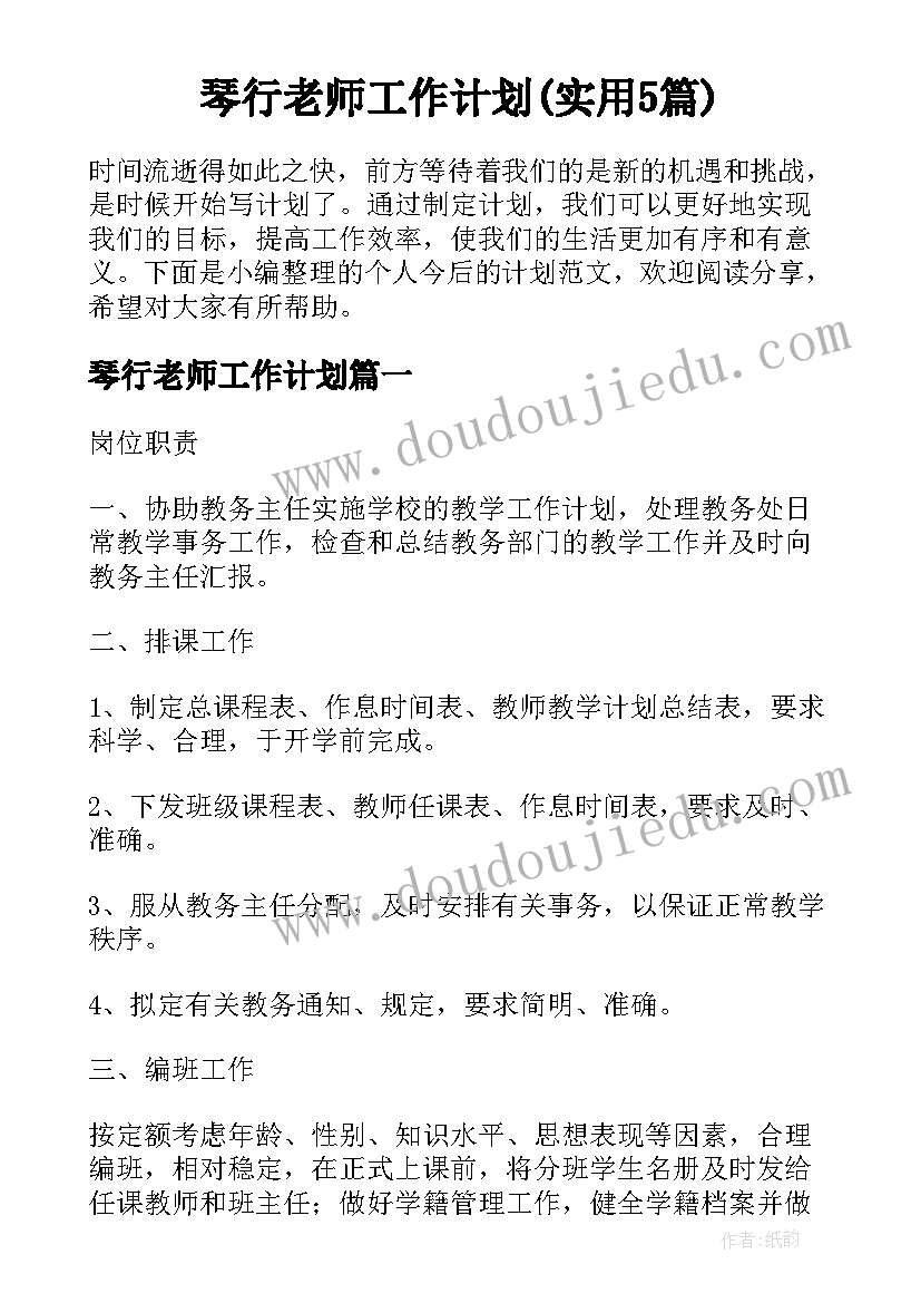 琴行老师工作计划(实用5篇)