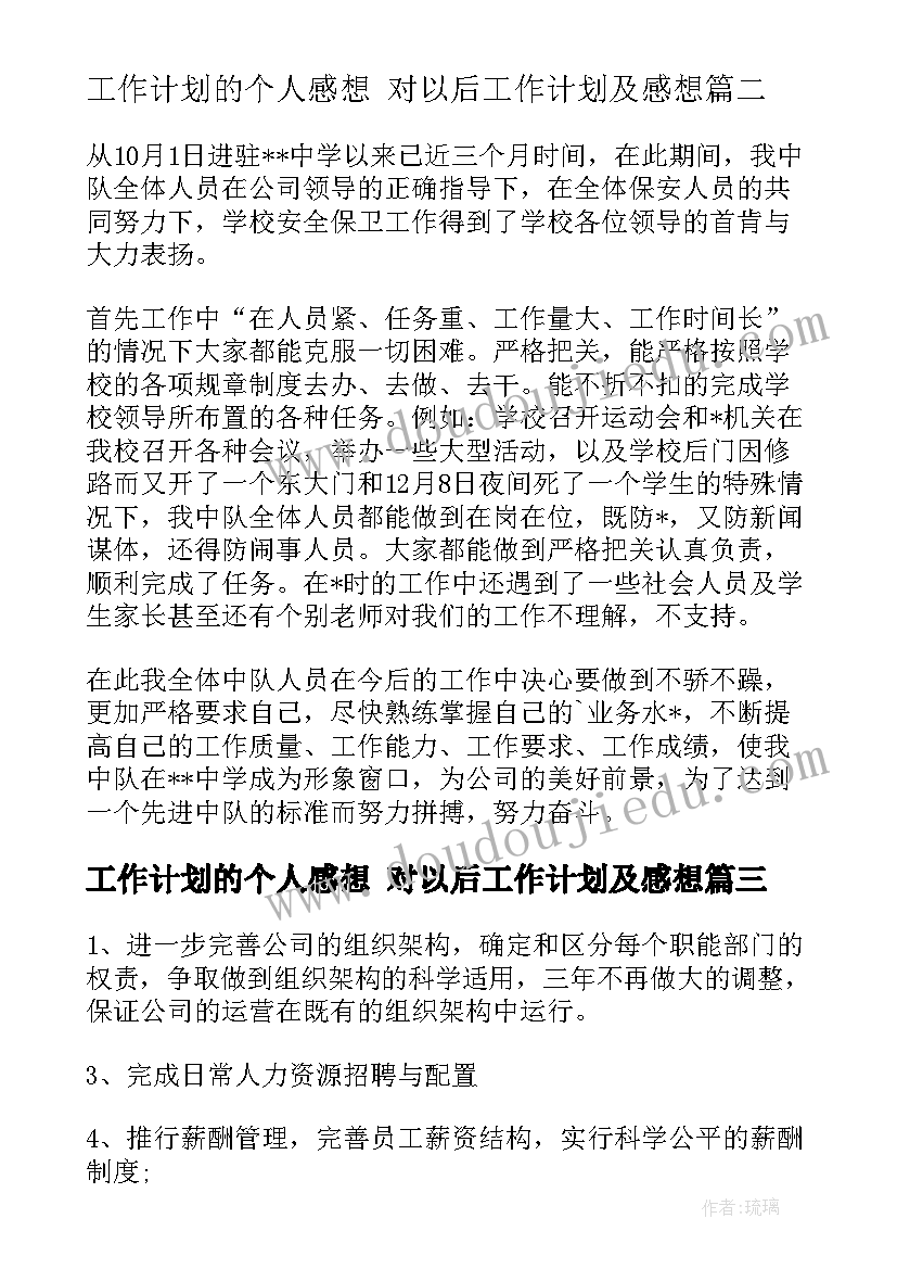 2023年工作计划的个人感想 对以后工作计划及感想(大全8篇)