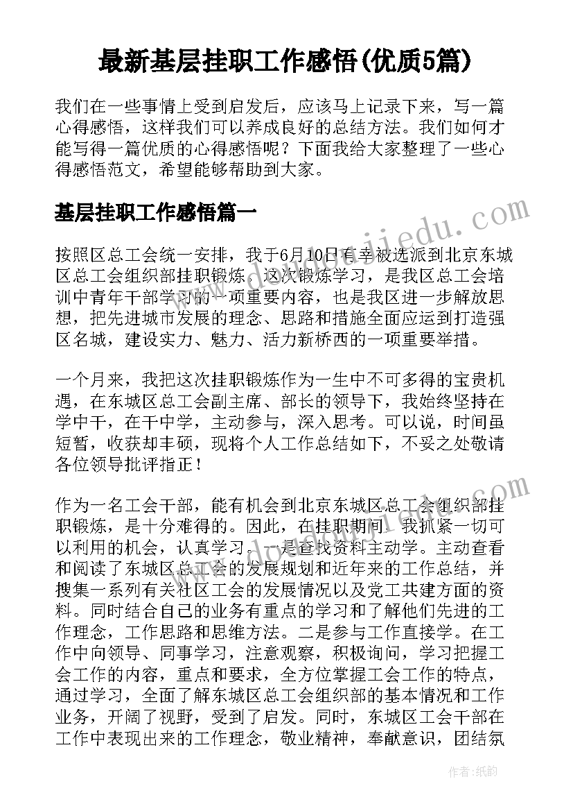 最新基层挂职工作感悟(优质5篇)