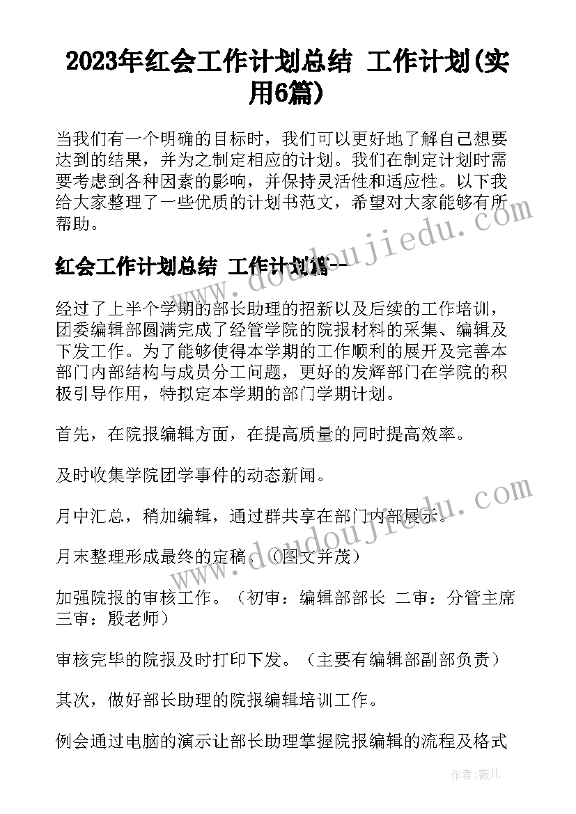 2023年红会工作计划总结 工作计划(实用6篇)