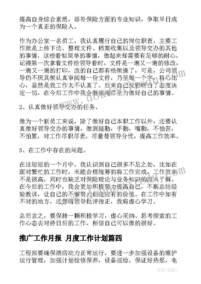 2023年推广工作月报 月度工作计划(优秀5篇)