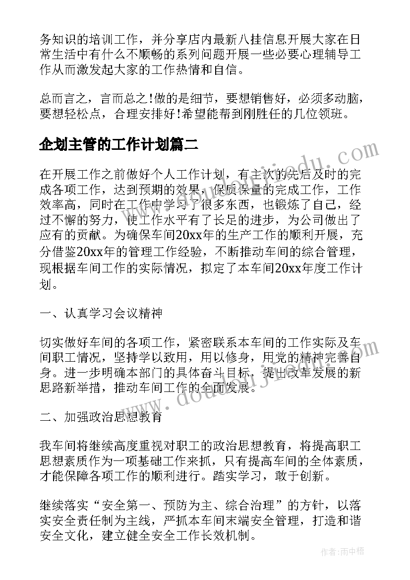 2023年企划主管的工作计划(实用7篇)