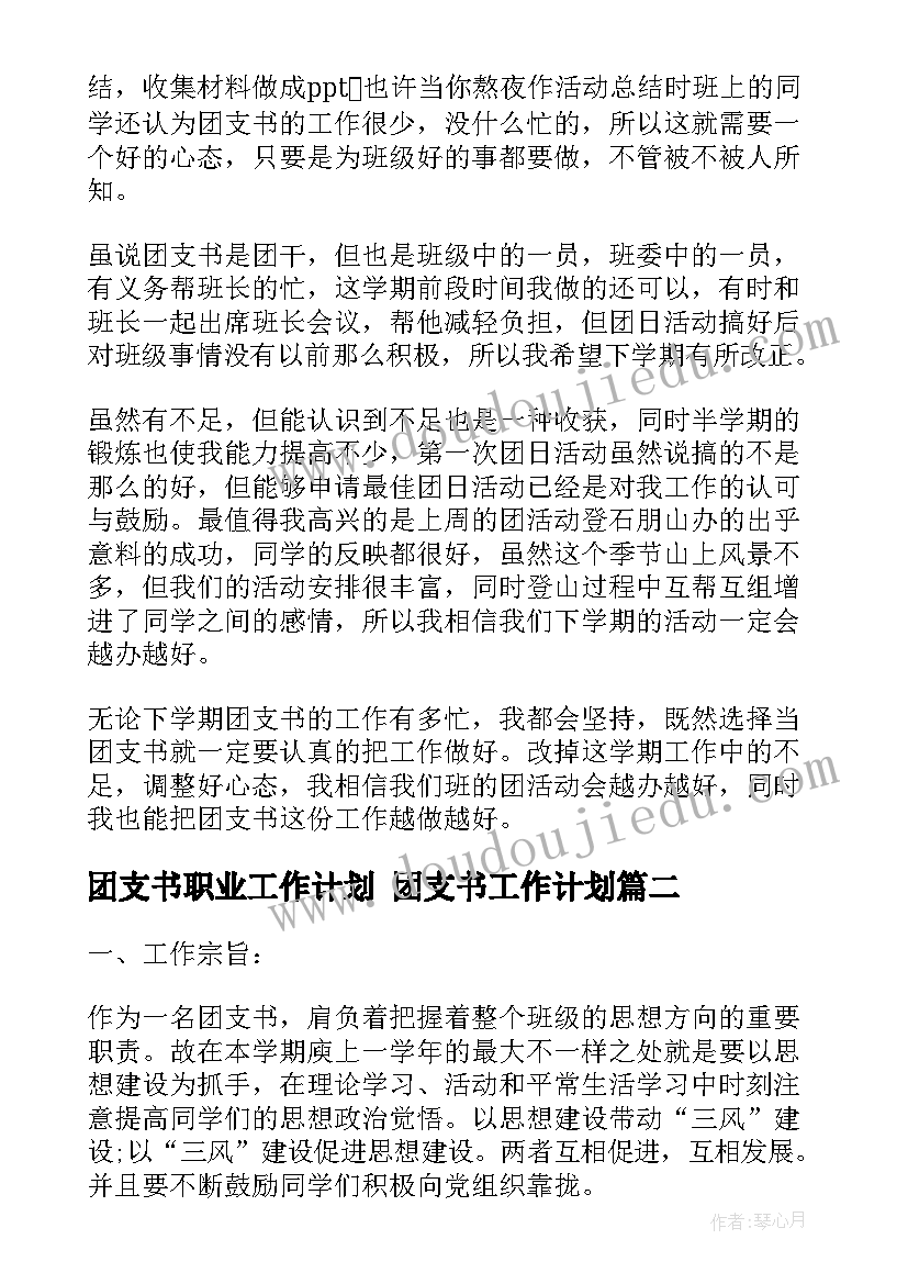 最新团支书职业工作计划 团支书工作计划(大全10篇)