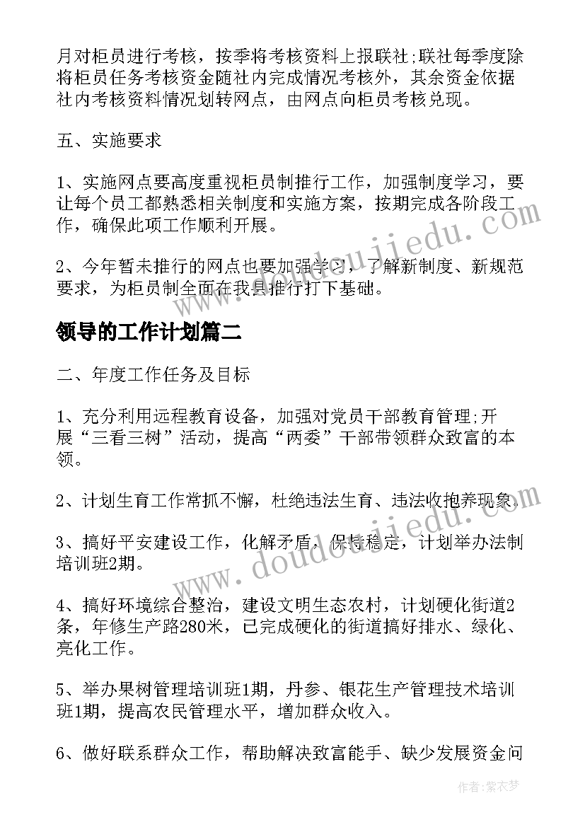 2023年领导的工作计划(优秀10篇)