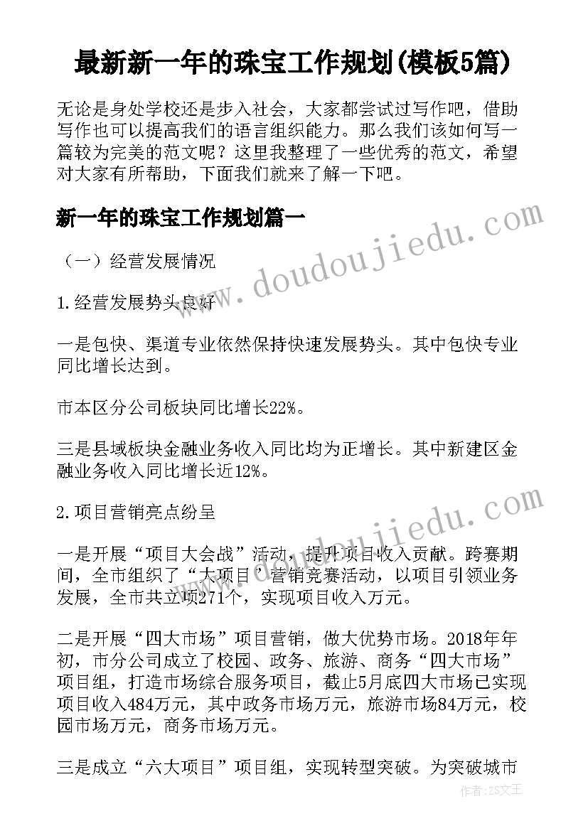 最新新一年的珠宝工作规划(模板5篇)