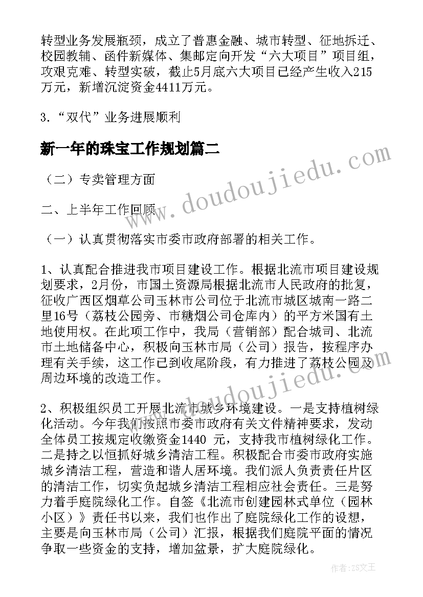 最新新一年的珠宝工作规划(模板5篇)