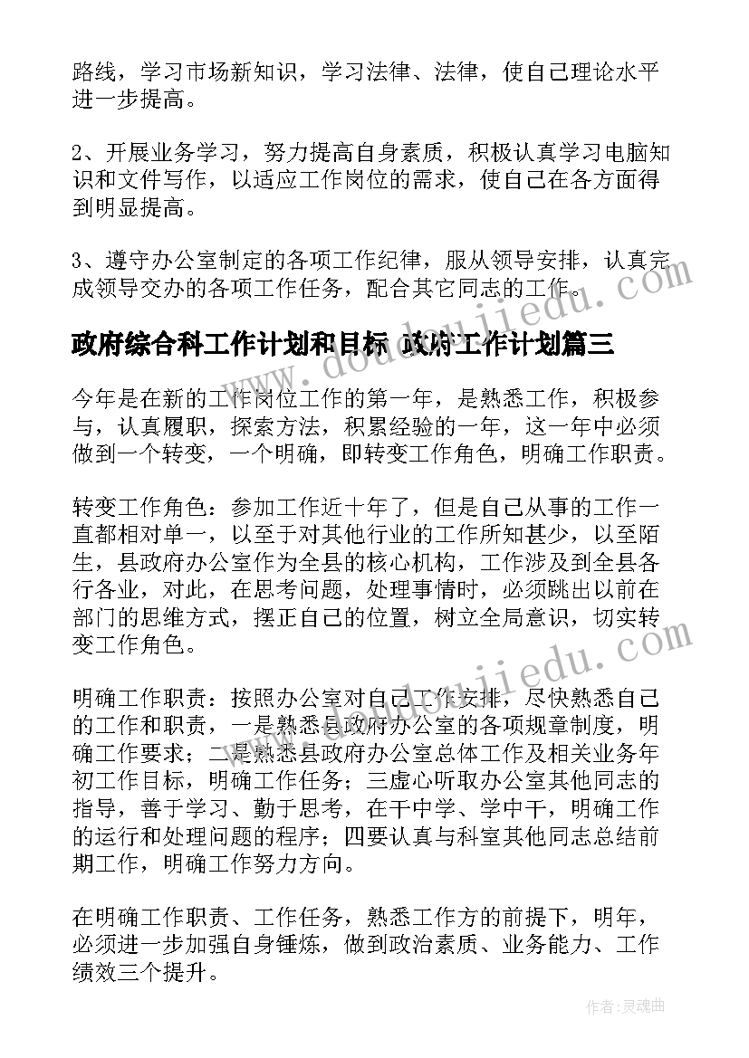 政府综合科工作计划和目标 政府工作计划(大全5篇)