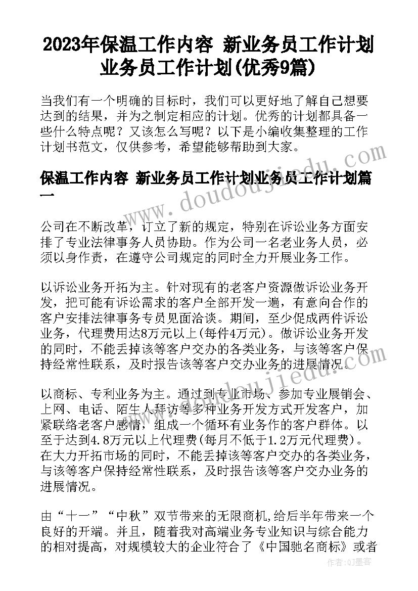 2023年保温工作内容 新业务员工作计划业务员工作计划(优秀9篇)