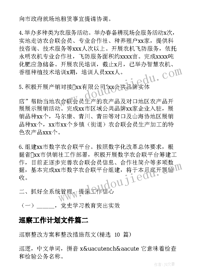 2023年巡察工作计划文件(模板5篇)