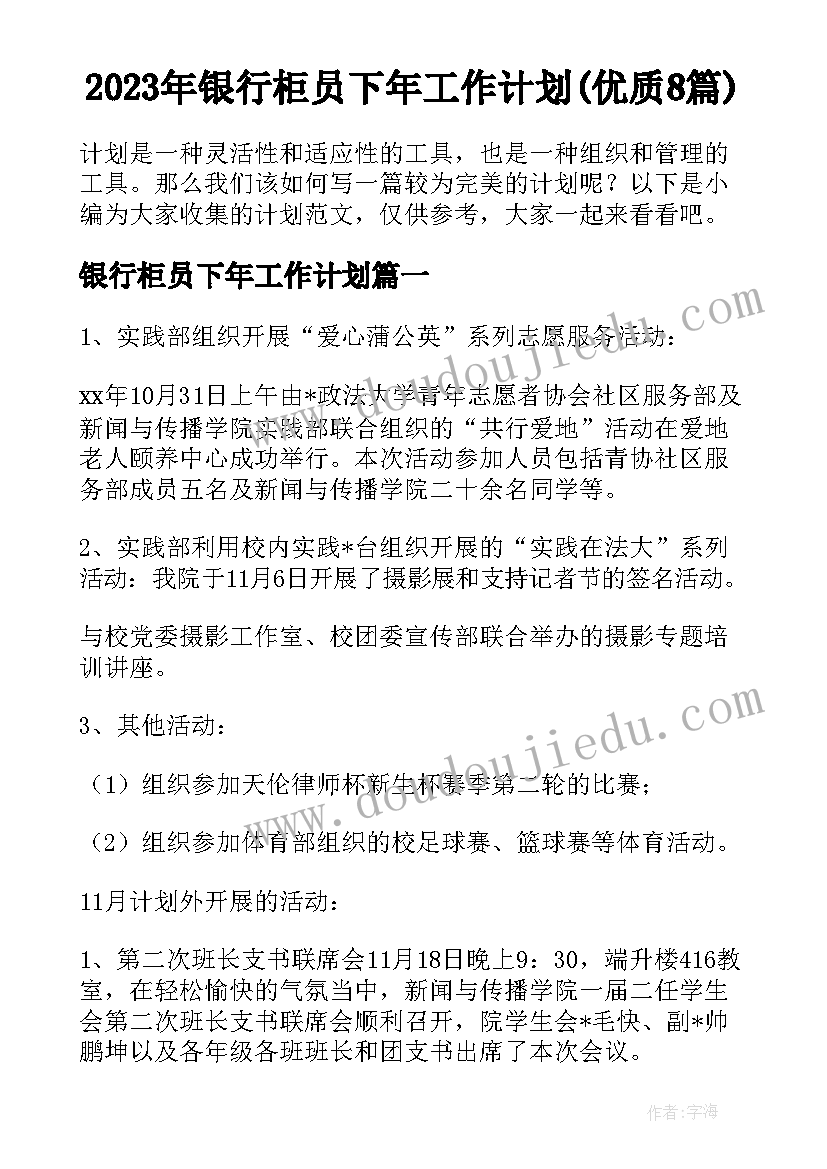 2023年银行柜员下年工作计划(优质8篇)