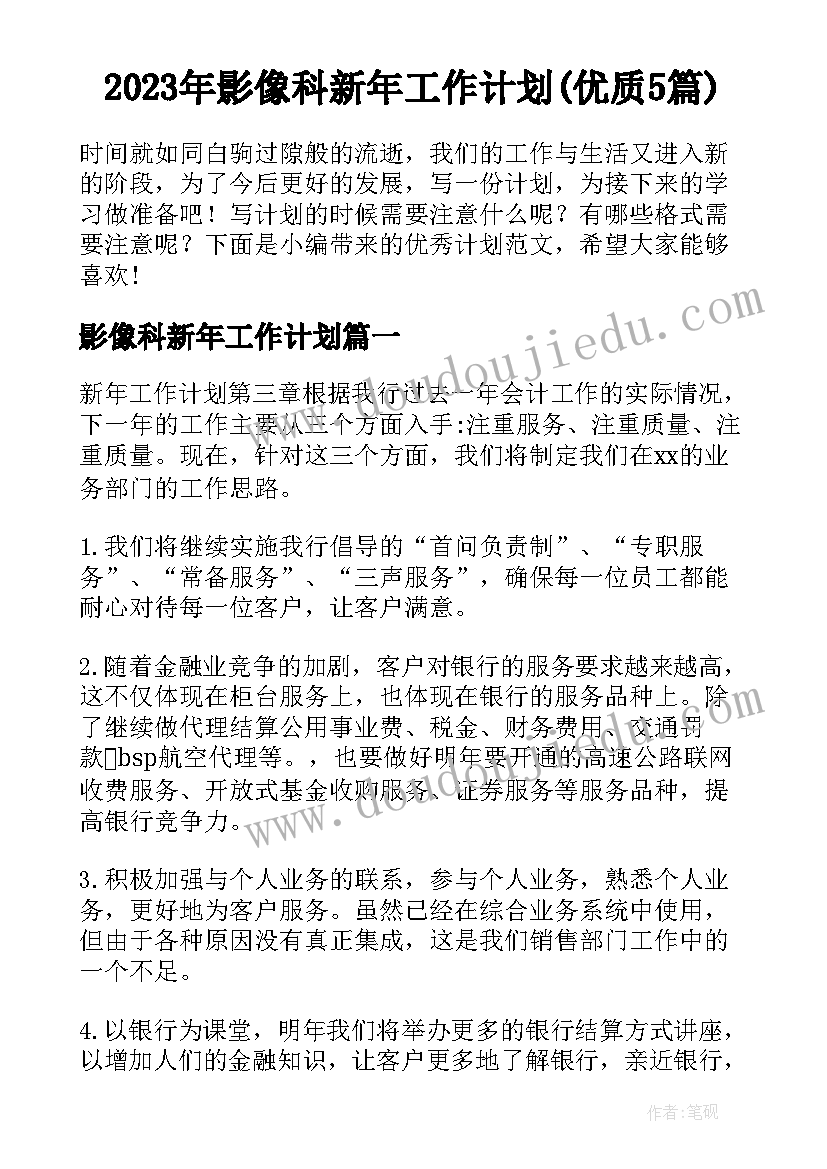 2023年影像科新年工作计划(优质5篇)