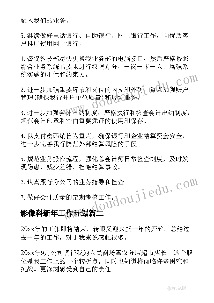 2023年影像科新年工作计划(优质5篇)