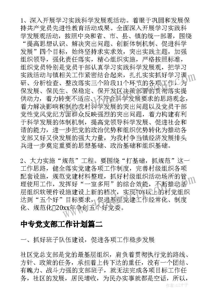 最新中专党支部工作计划(大全10篇)