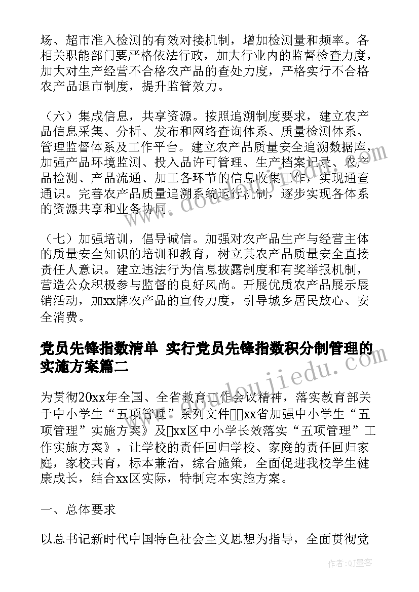 党员先锋指数清单 实行党员先锋指数积分制管理的实施方案(大全5篇)