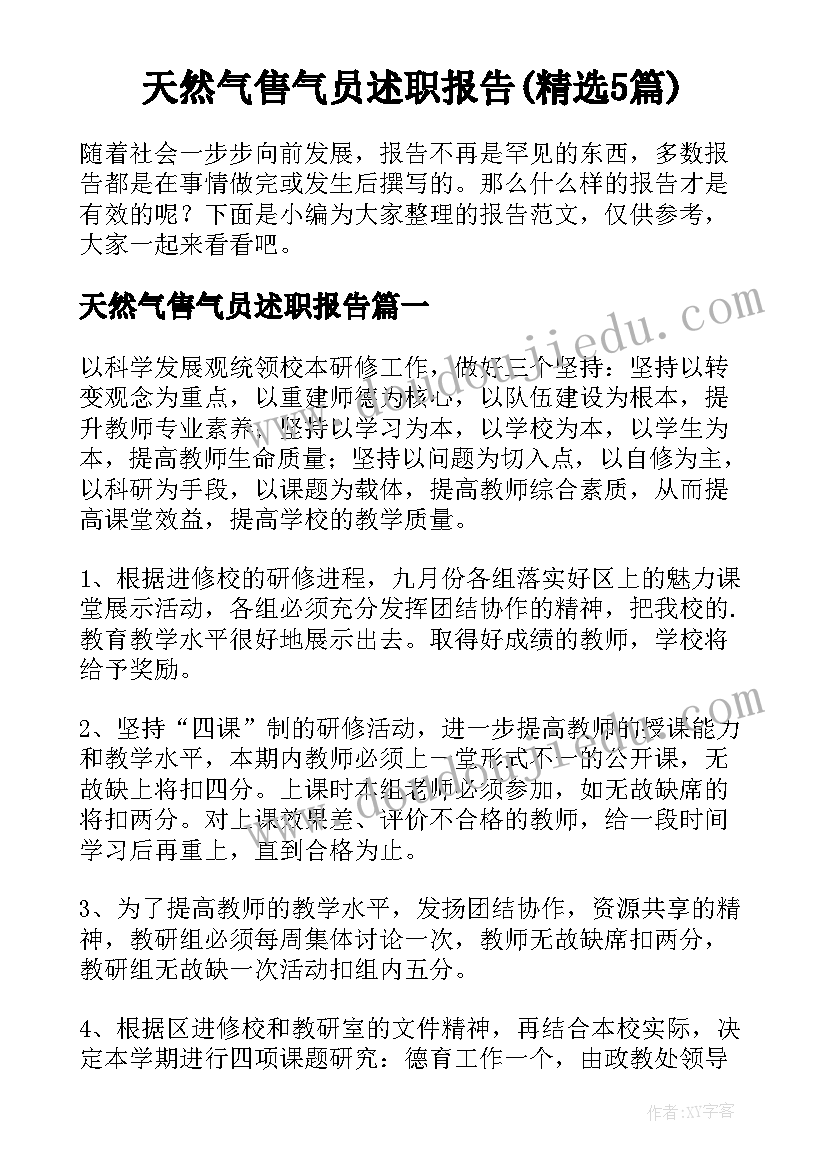 天然气售气员述职报告(精选5篇)