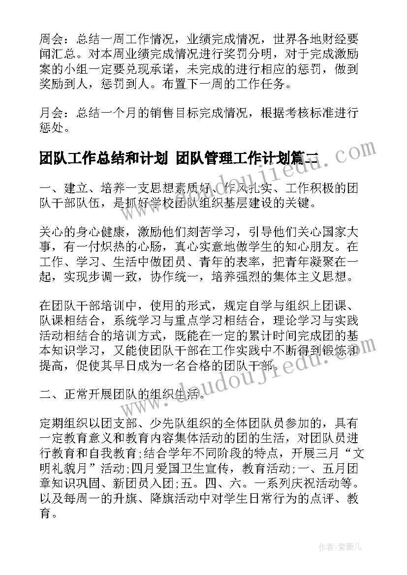 最新团队工作总结和计划 团队管理工作计划(模板7篇)