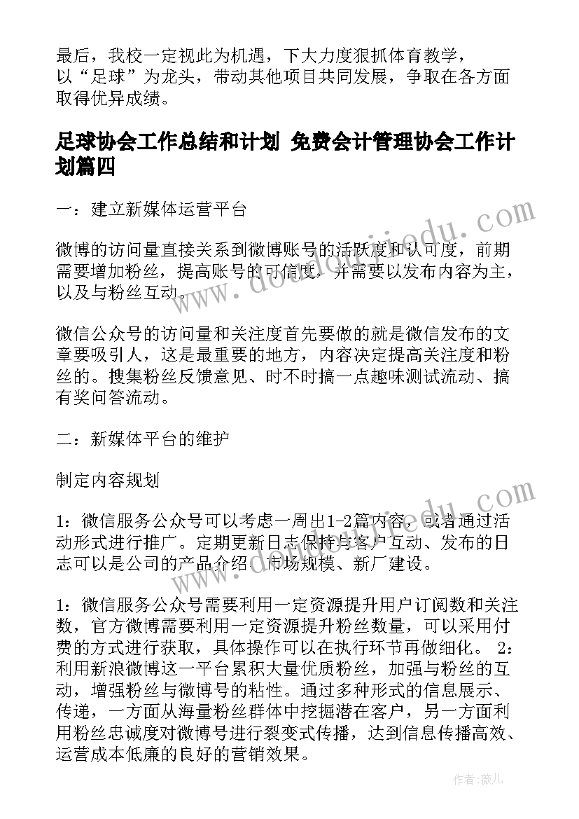 2023年足球协会工作总结和计划 免费会计管理协会工作计划(通用5篇)