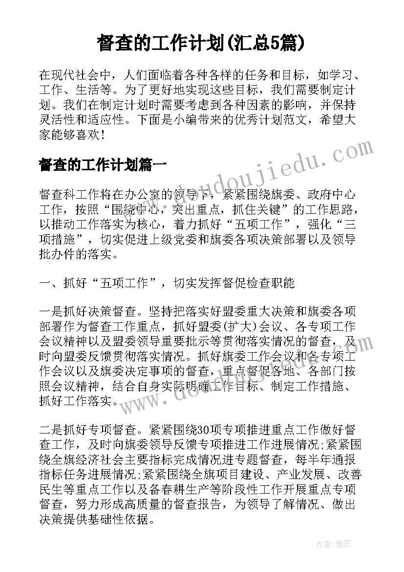 督查的工作计划(汇总5篇)