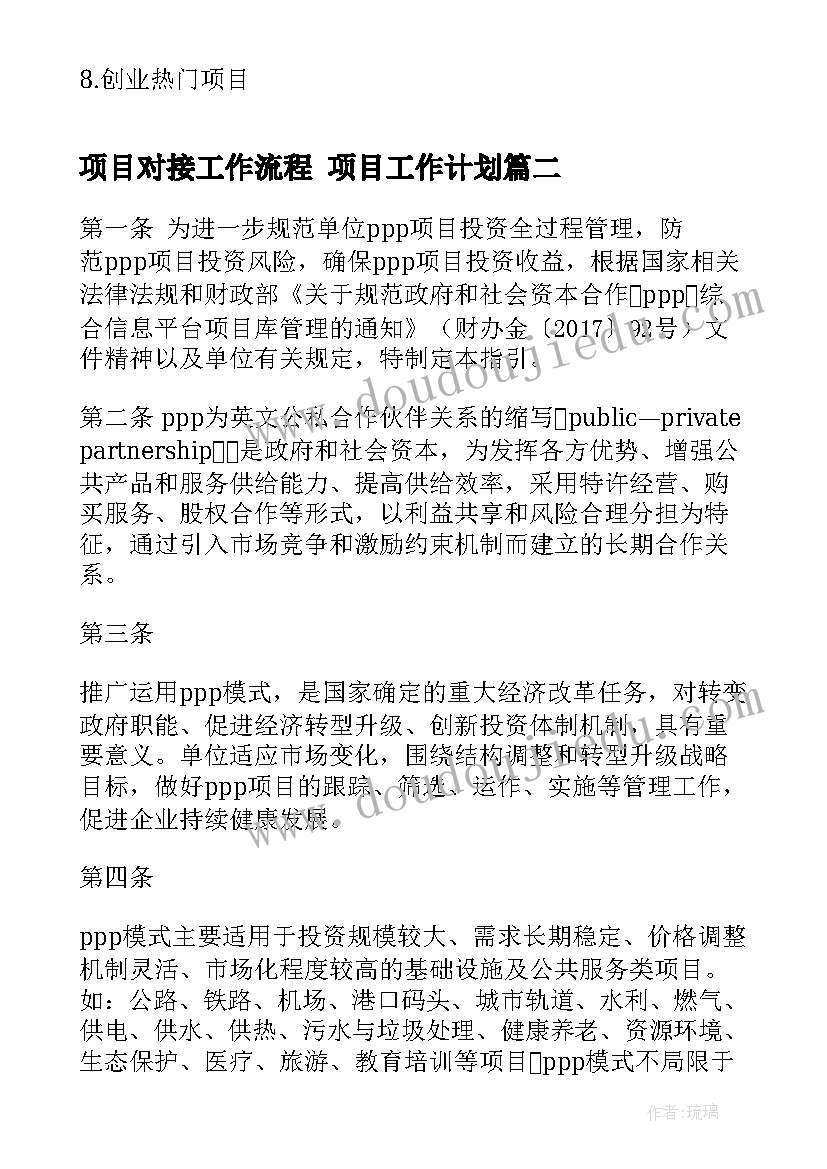 2023年项目对接工作流程 项目工作计划(优质5篇)