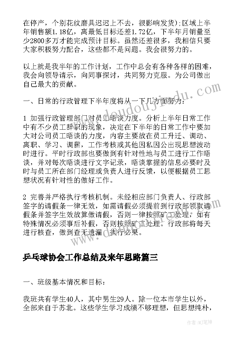 乒乓球协会工作总结及来年思路(大全5篇)