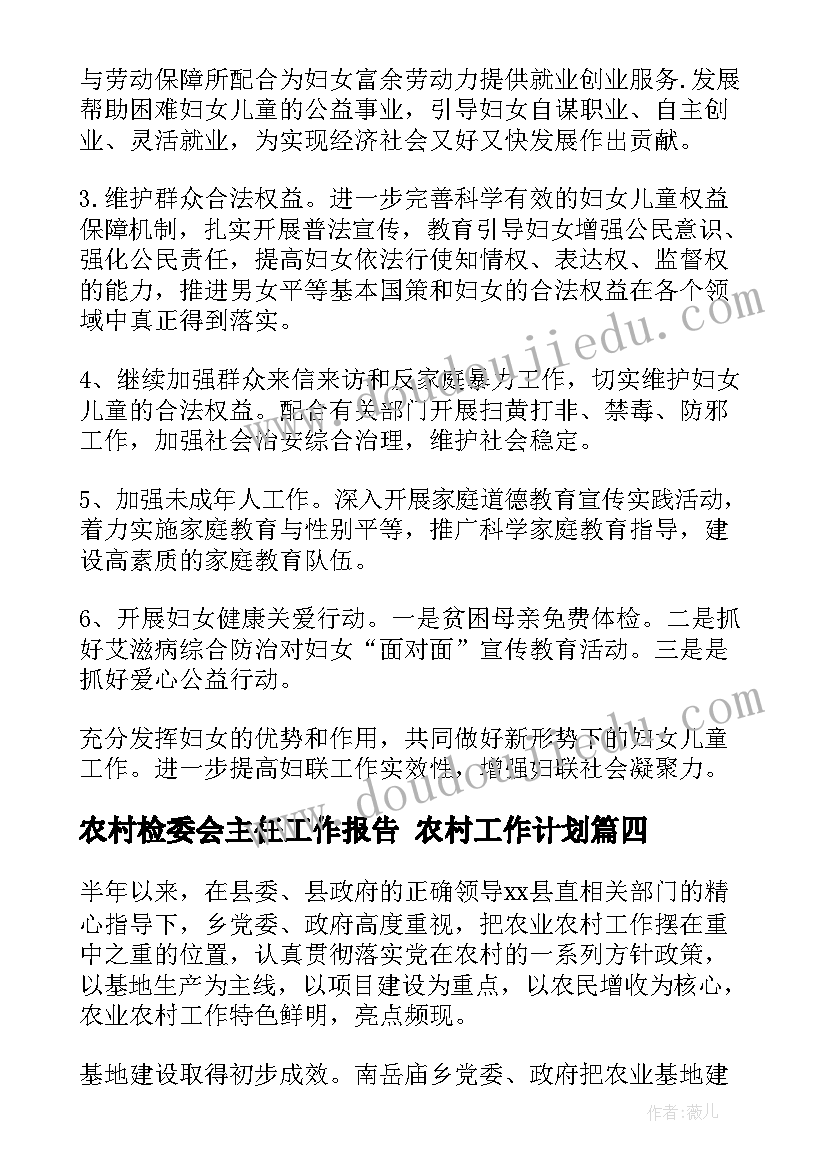 2023年农村检委会主任工作报告 农村工作计划(通用7篇)