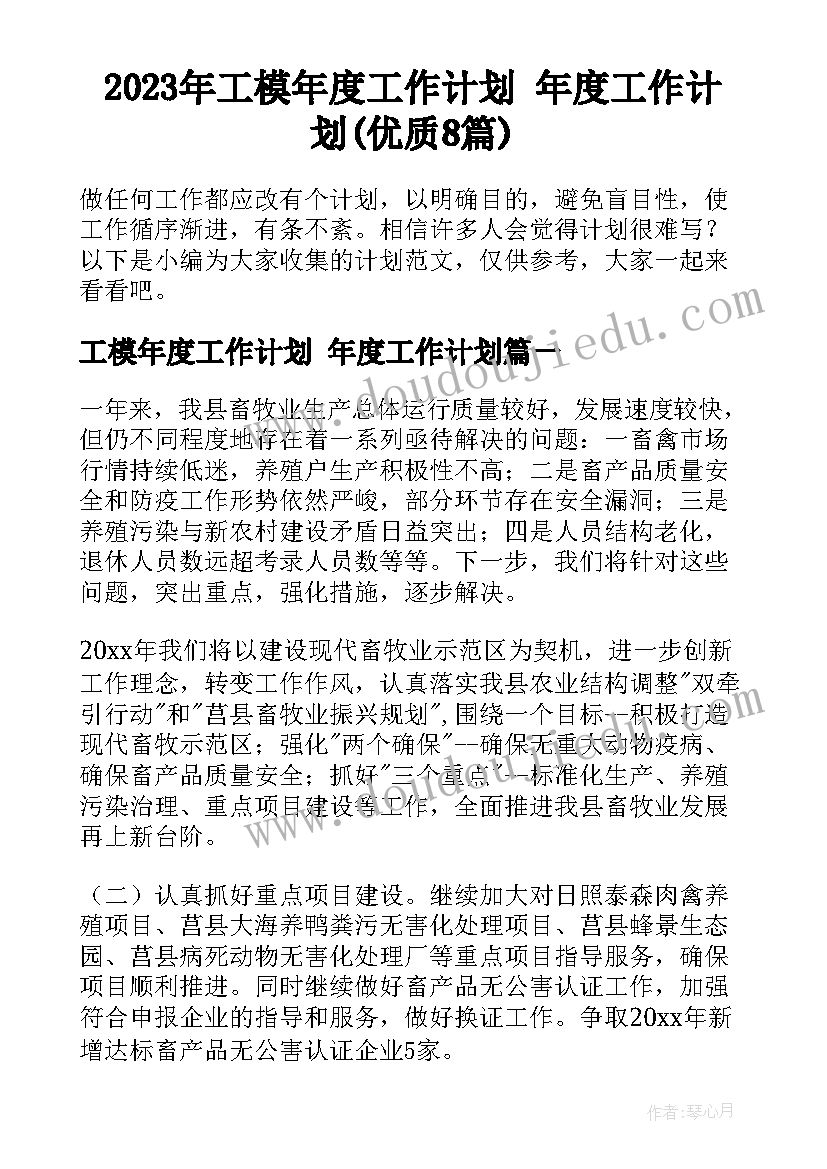 2023年工模年度工作计划 年度工作计划(优质8篇)