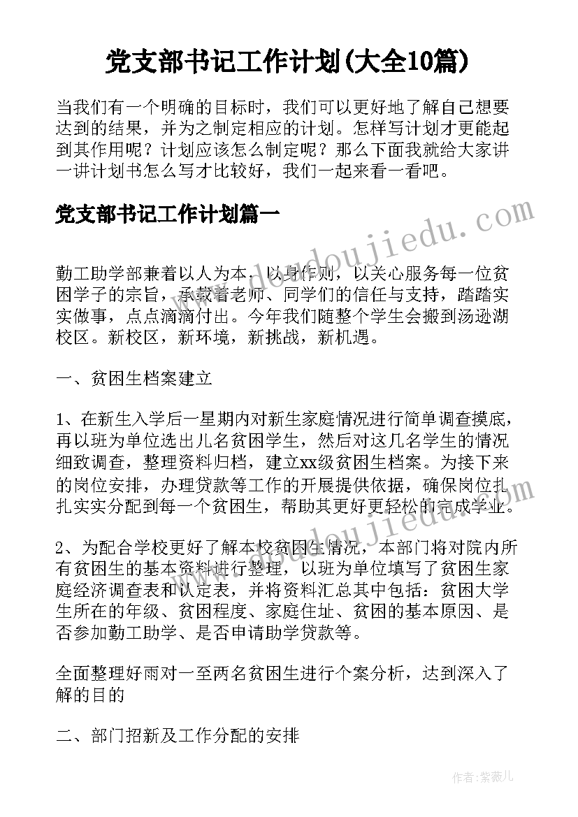 党支部书记工作计划(大全10篇)