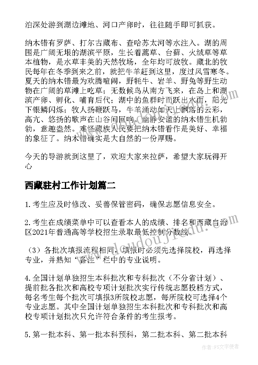 最新西藏驻村工作计划(通用10篇)