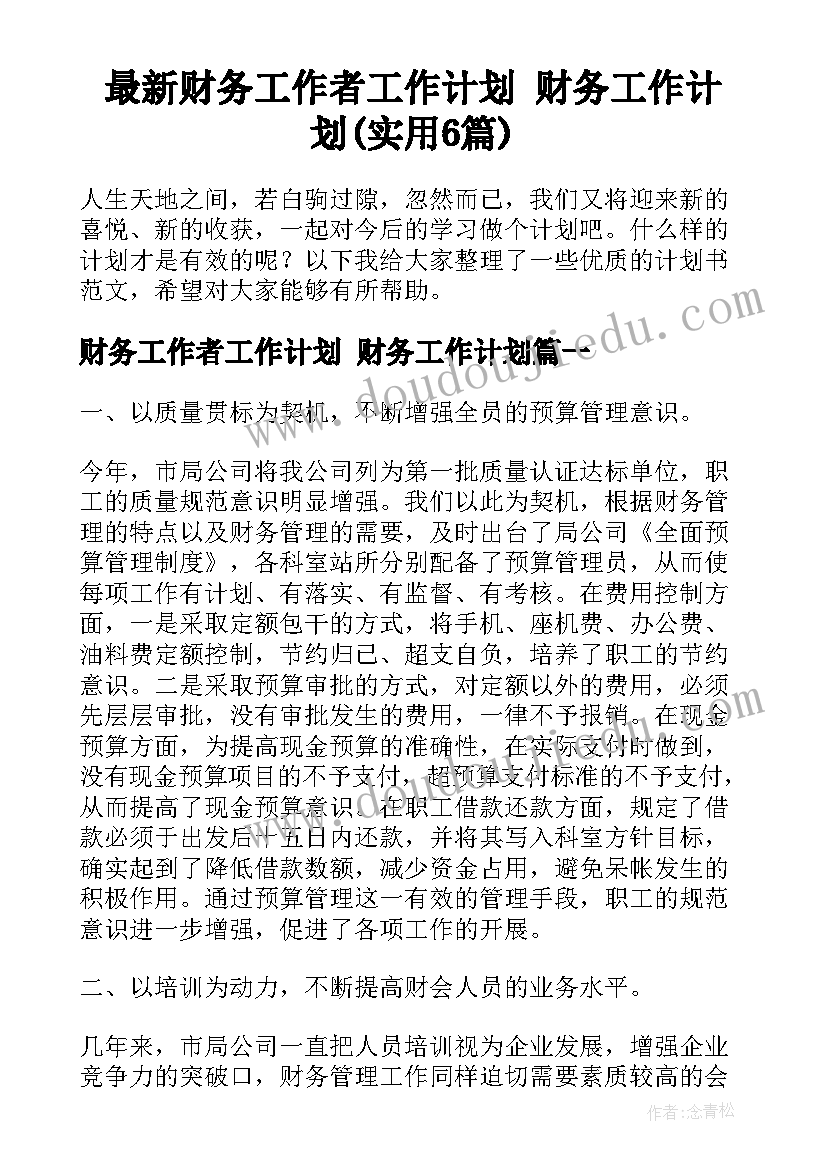 最新财务工作者工作计划 财务工作计划(实用6篇)