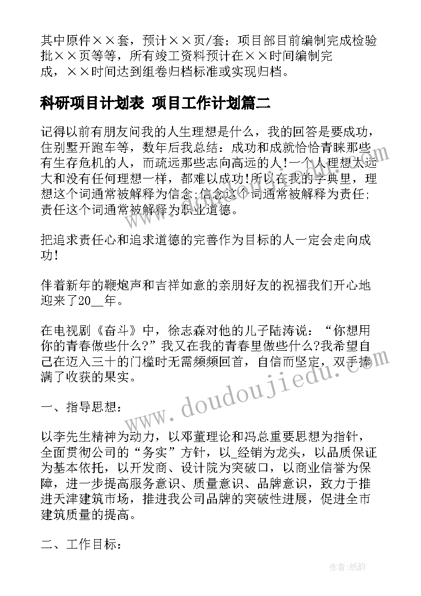 2023年科研项目计划表 项目工作计划(优秀7篇)